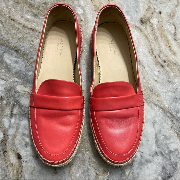 RAG & BONE Orange Pink Leather Slip On Espadrilles Flats - Picture 2 of 12